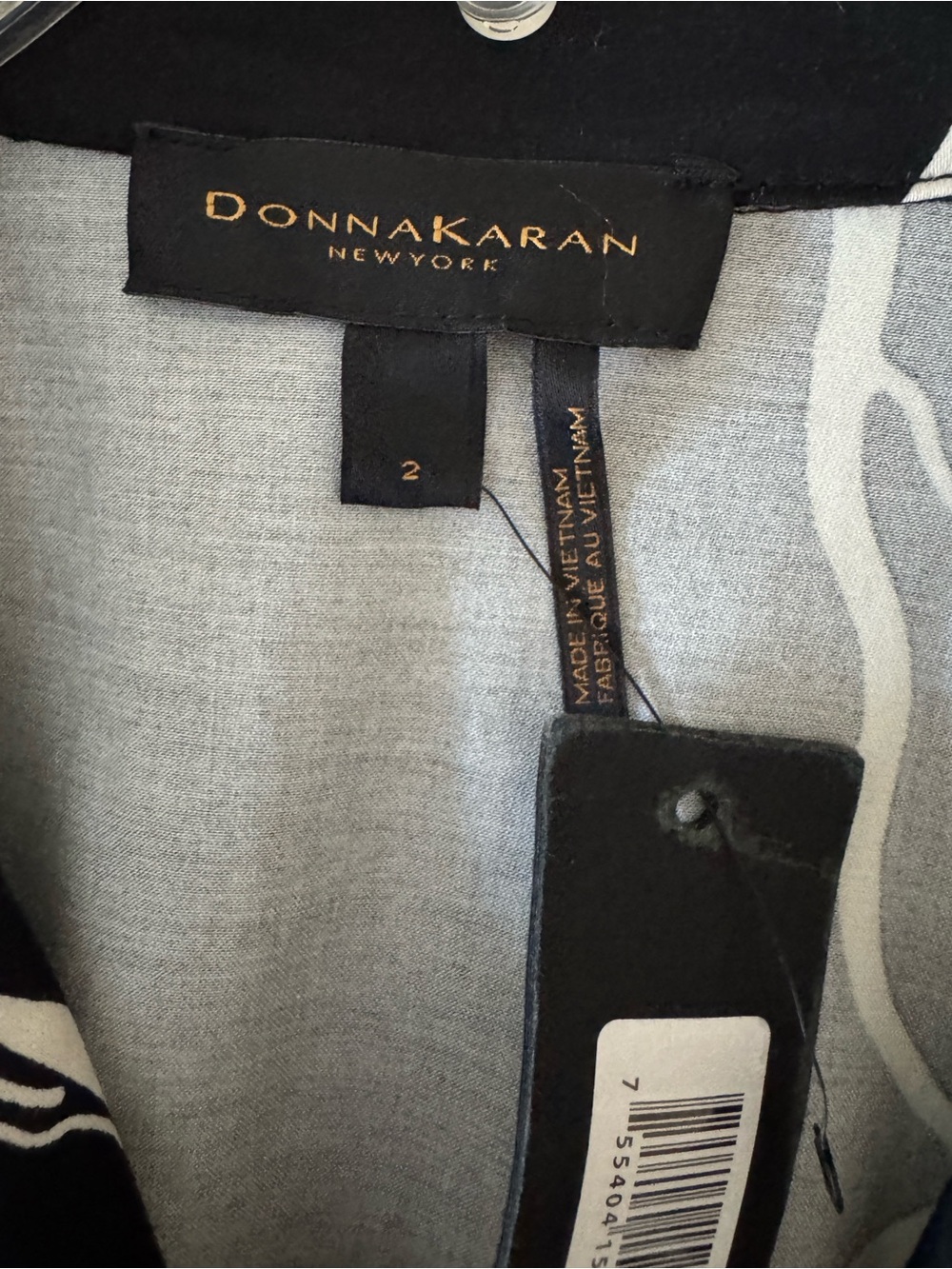 NWT Donna Karan Black and Cream Floral Midi Shirt Dress - Picture 6 of 8